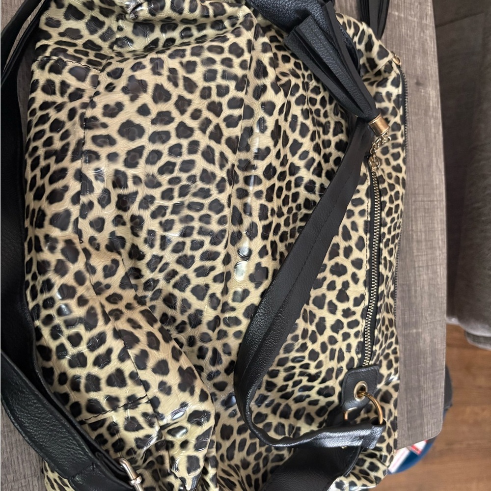 Leopard Print Tote Bag with Black Straps